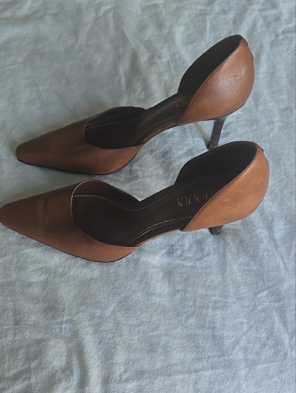 Vintage Lauren Ralph Lauren Brown Leather D'Orsay Pointed Pumps - Picture 5 of 13